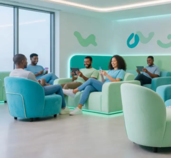 Soft green digital lounge illustration representing safe social gaming