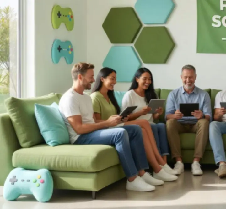 Adults enjoying safe, social, virtual-only gaming on Aussie Bucks