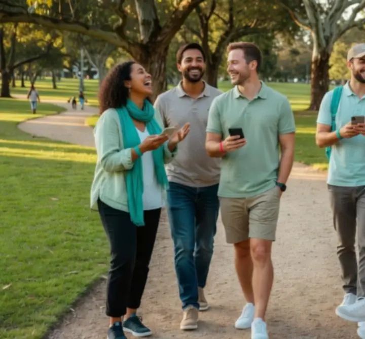 Illustration of balanced lifestyle with social gaming, exercise, and relaxation