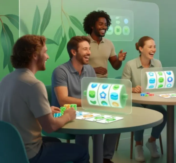 Inclusive Australian social gaming illustration with bright green-turquoise tones
